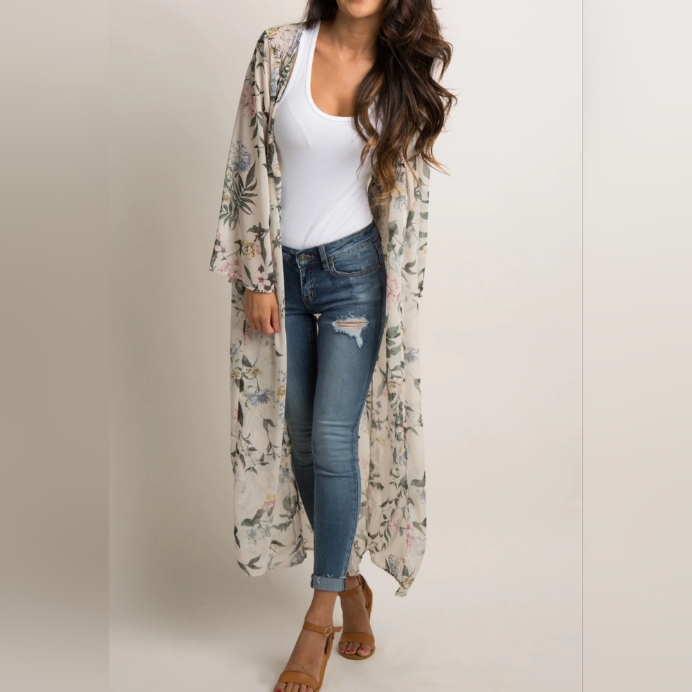 Floral semi sheer duster cardigan